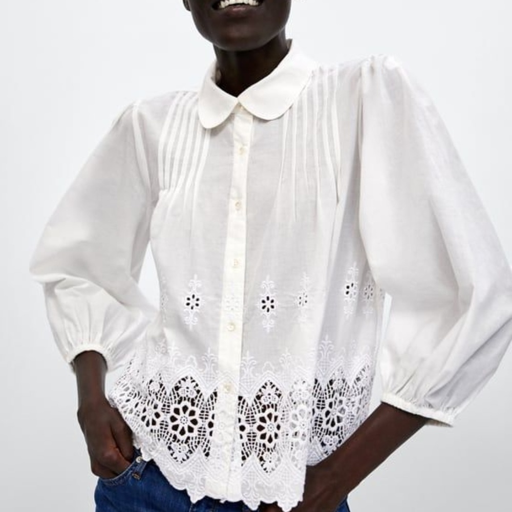 Zara mixed crochet blouse XS